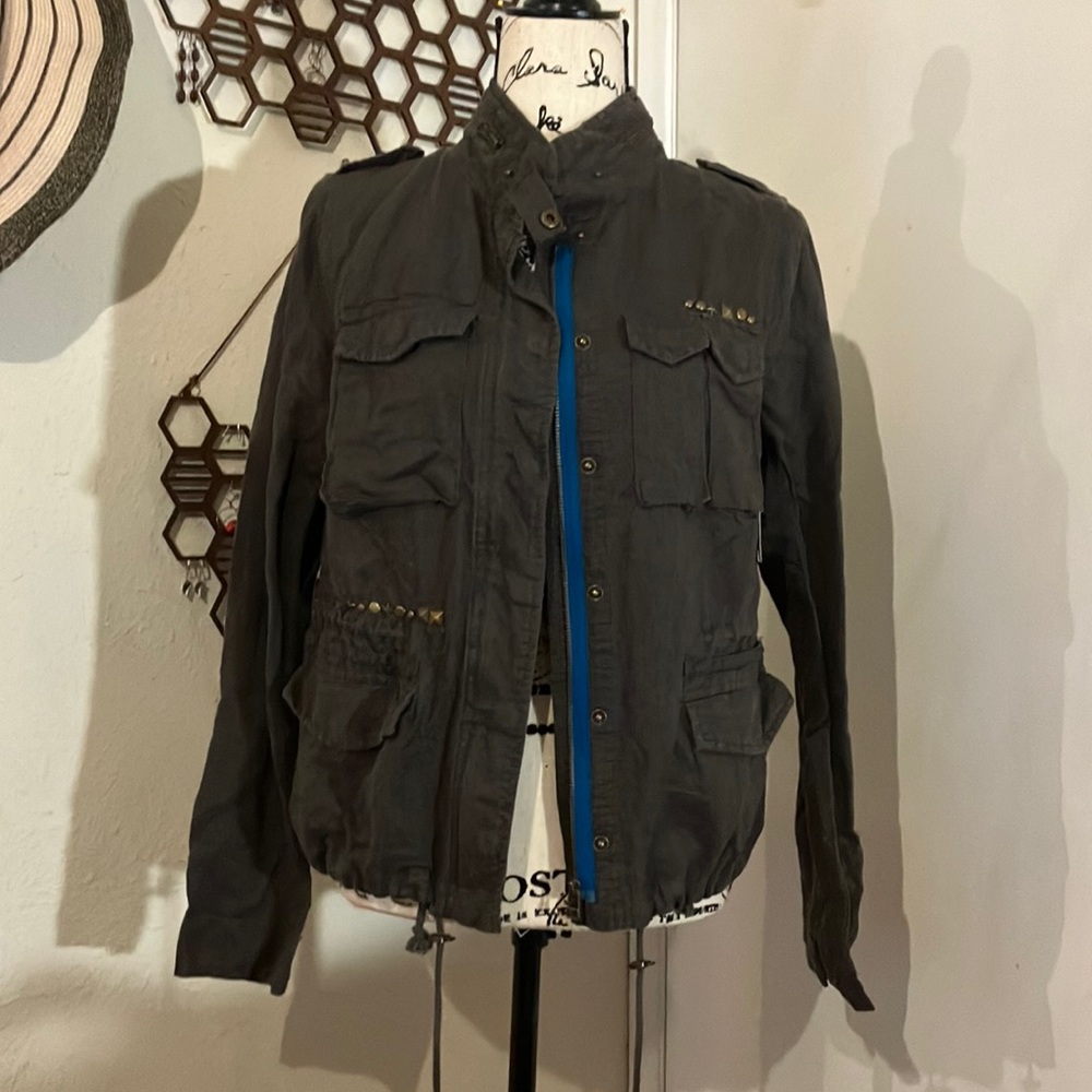 NWT Free People linen blend charcoal bomber jacket